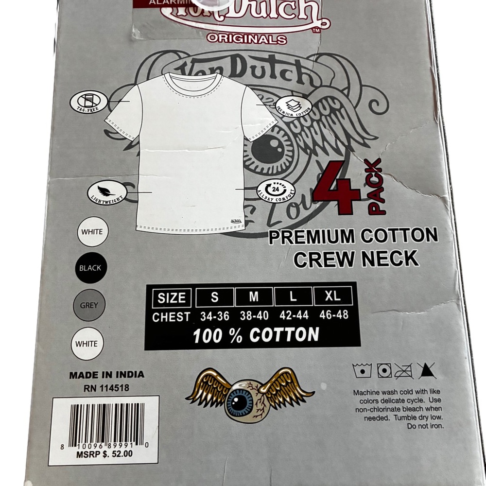 Von Dutch Men’s Crew Neck T-Shirts 4 Pack • Medium • NEW - Picture 2 of 5
